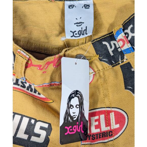 X-Girl Hysteric Glamour Collab Mini Skirt 2 Yellow Logo Print Japan NWT Rare - Picture 4 of 7